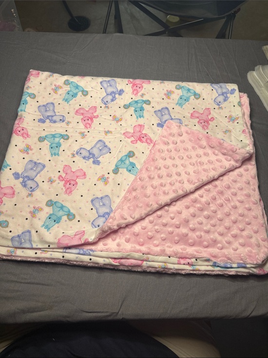 Handmade Other - Plush Pink Minky Baby Throw with Pastel Animal Print